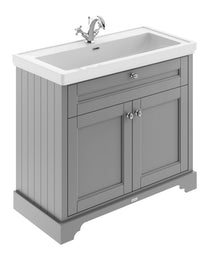 Hudson Reed Old London 1000mm 2 - door Unit & Classic Fireclay Basin 1th Trad Storm Grey Fireclay,MDF Vinyl Textured Woodgrain 867x1030x470mm - JJ Building Materials