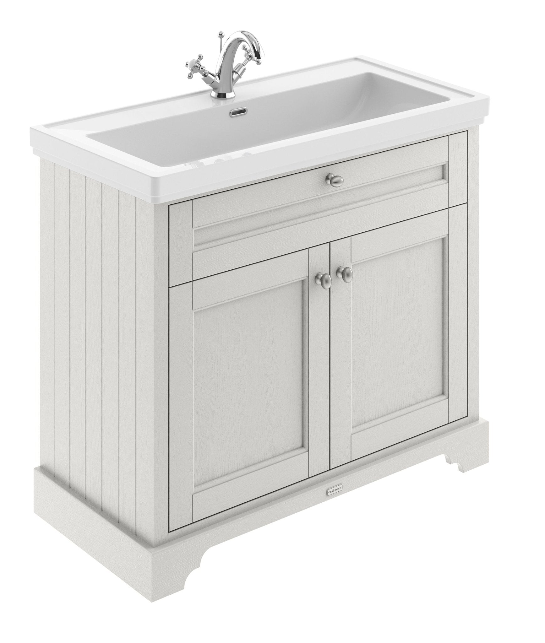 Hudson Reed Old London 1000mm 2 - door Unit & Classic Fireclay Basin 1th Trad Timeless Sand Fireclay,MDF Vinyl Textured Woodgrain 867x1030x470mm - JJ Building Materials