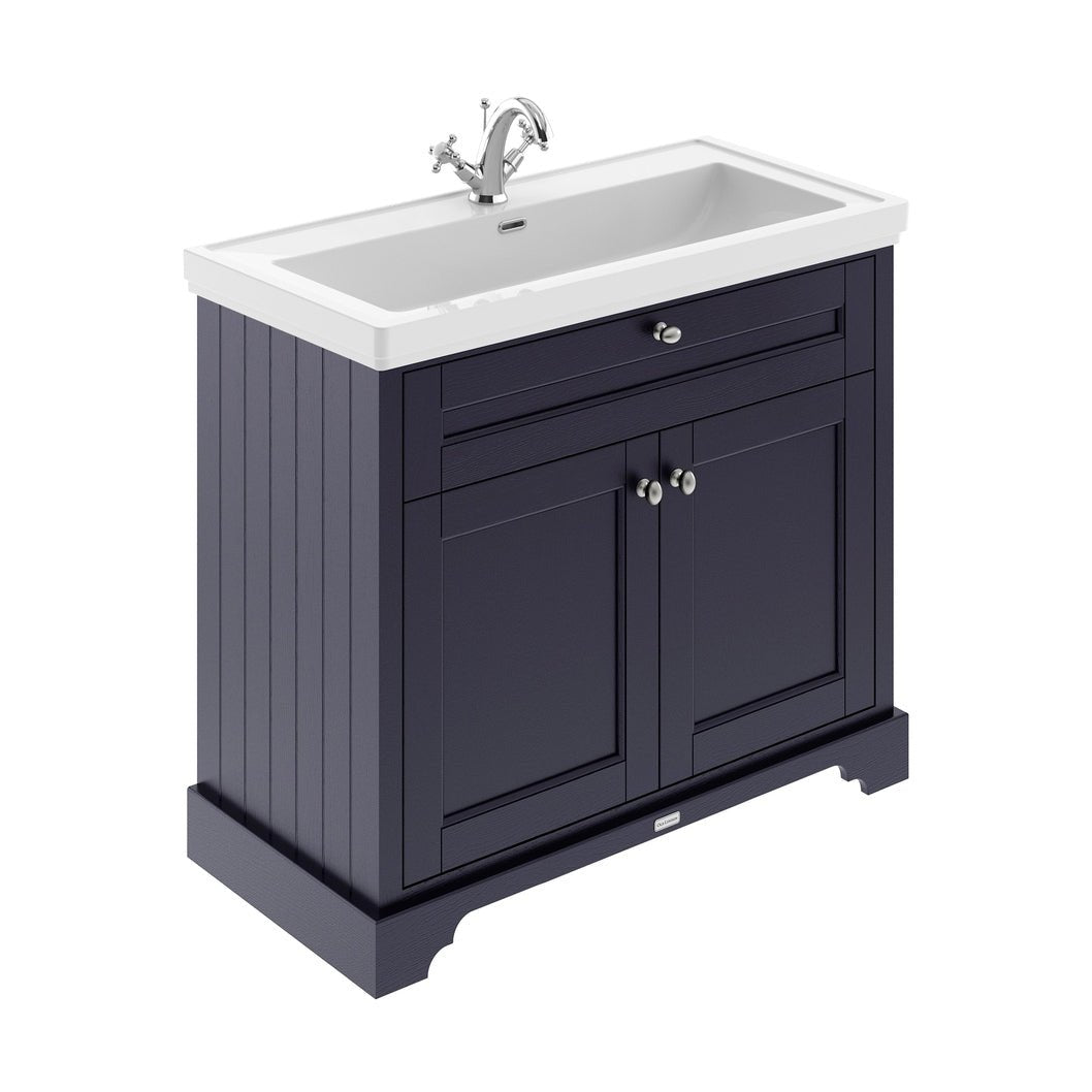 Hudson Reed Old London 1000mm 2-door Unit & Classic Fireclay Basin 1th Trad Twilight Blue Fireclay,MDF Vinyl Textured Woodgrain 867x1030x470mm - JJ Building Materials