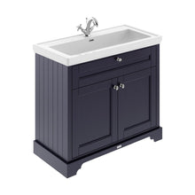 Hudson Reed Old London 1000mm 2-door Unit & Classic Fireclay Basin 1th Trad Twilight Blue Fireclay,MDF Vinyl Textured Woodgrain 867x1030x470mm - JJ Building Materials