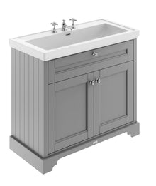 Hudson Reed Old London 1000mm 2 - door Unit & Classic Fireclay Basin 3th Trad Storm Grey Fireclay,MDF Vinyl Textured Woodgrain 867x1030x470mm - JJ Building Materials