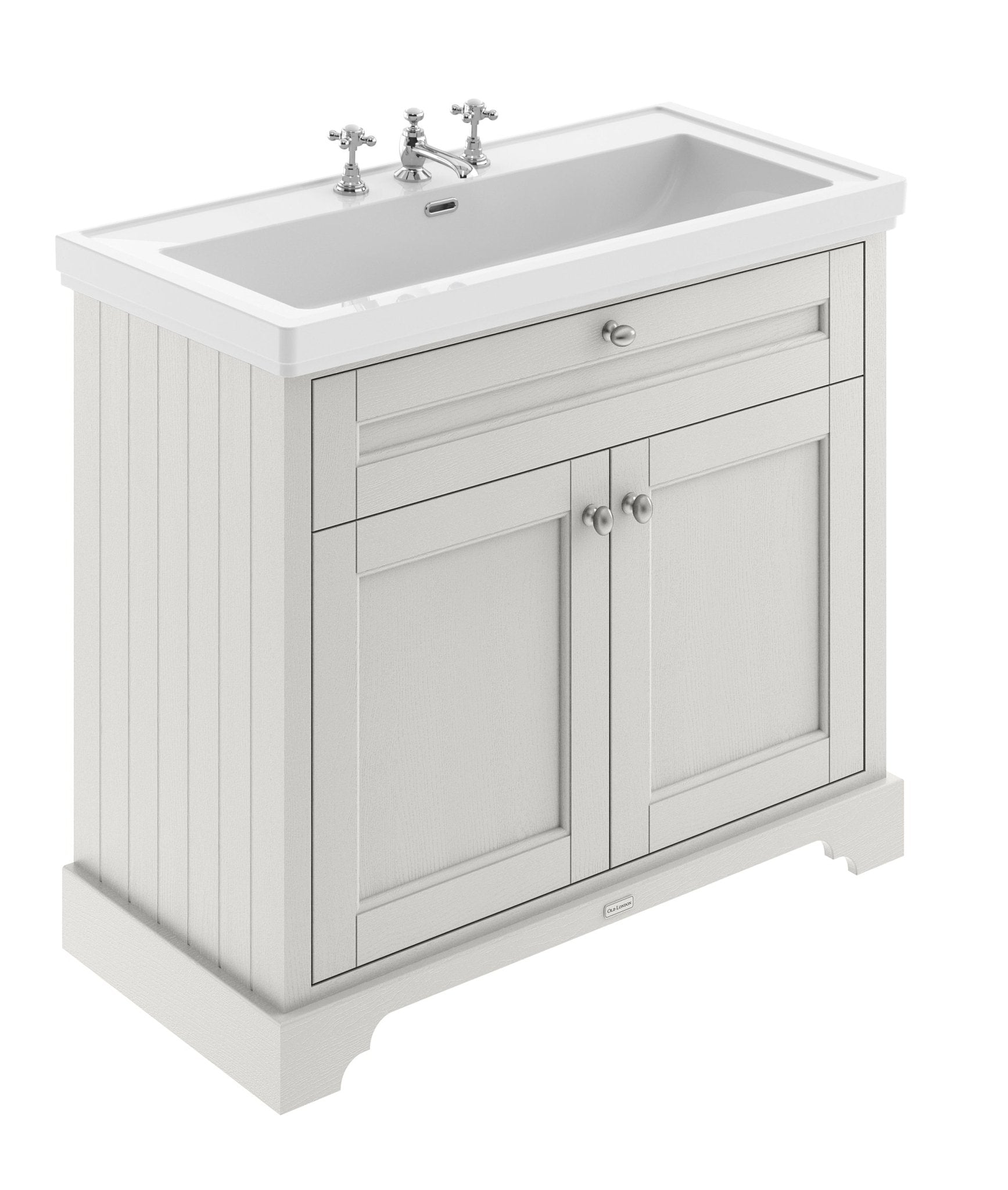 Hudson Reed Old London 1000mm 2 - door Unit & Classic Fireclay Basin 3th Trad Timeless Sand Fireclay,MDF Vinyl Textured Woodgrain 867x1030x470mm - JJ Building Materials