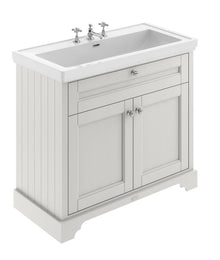 Hudson Reed Old London 1000mm 2 - door Unit & Classic Fireclay Basin 3th Trad Timeless Sand Fireclay,MDF Vinyl Textured Woodgrain 867x1030x470mm - JJ Building Materials