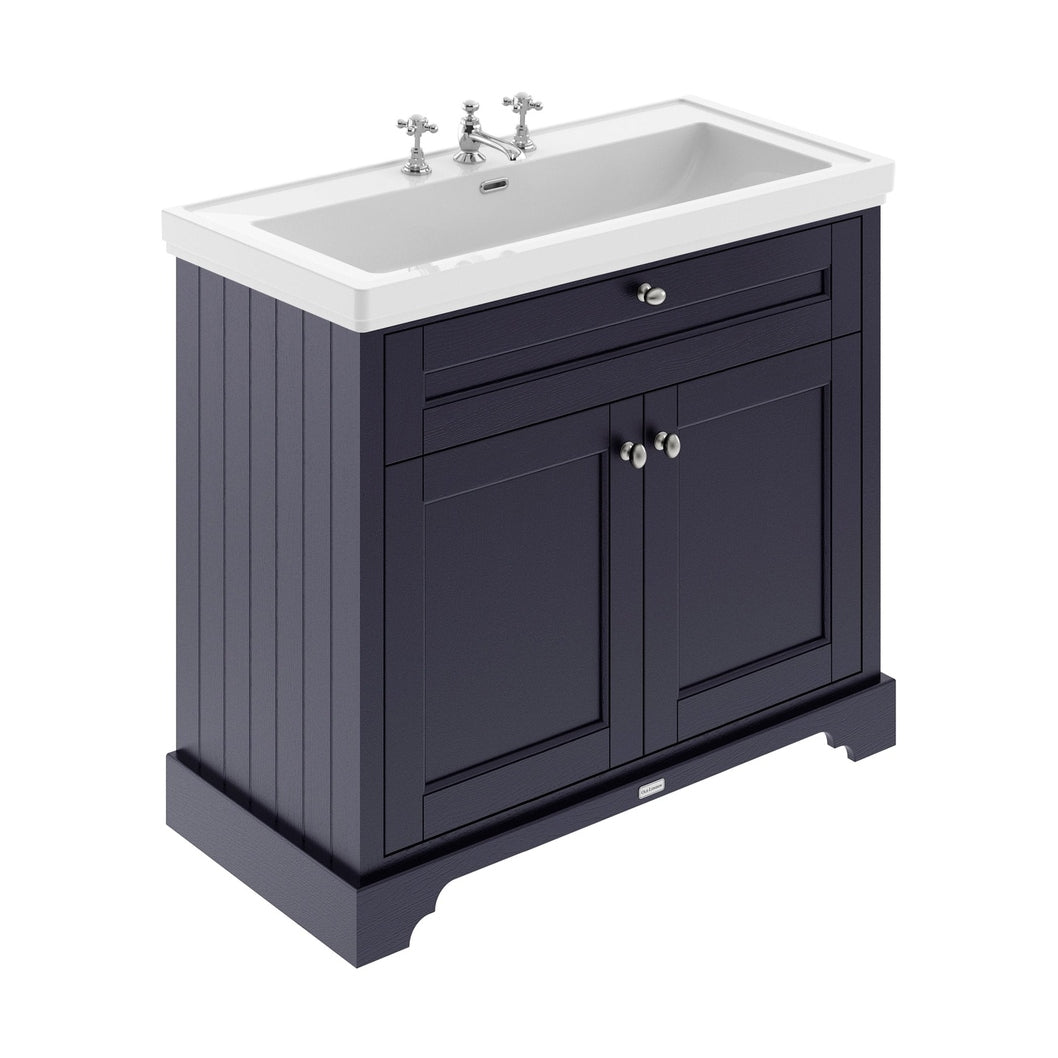 Hudson Reed Old London 1000mm 2-door Unit & Classic Fireclay Basin 3th Trad Twilight Blue Fireclay,MDF Vinyl Textured Woodgrain 867x1030x470mm - JJ Building Materials
