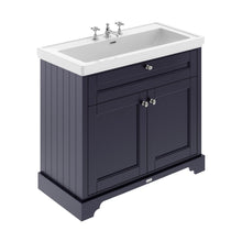 Hudson Reed Old London 1000mm 2-door Unit & Classic Fireclay Basin 3th Trad Twilight Blue Fireclay,MDF Vinyl Textured Woodgrain 867x1030x470mm - JJ Building Materials