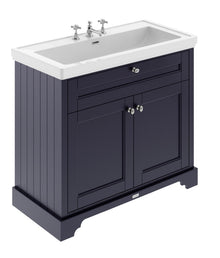 Hudson Reed Old London 1000mm 2 - door Unit & Classic Fireclay Basin 3th Trad Twilight Blue Fireclay,MDF Vinyl Textured Woodgrain 867x1030x470mm - JJ Building Materials