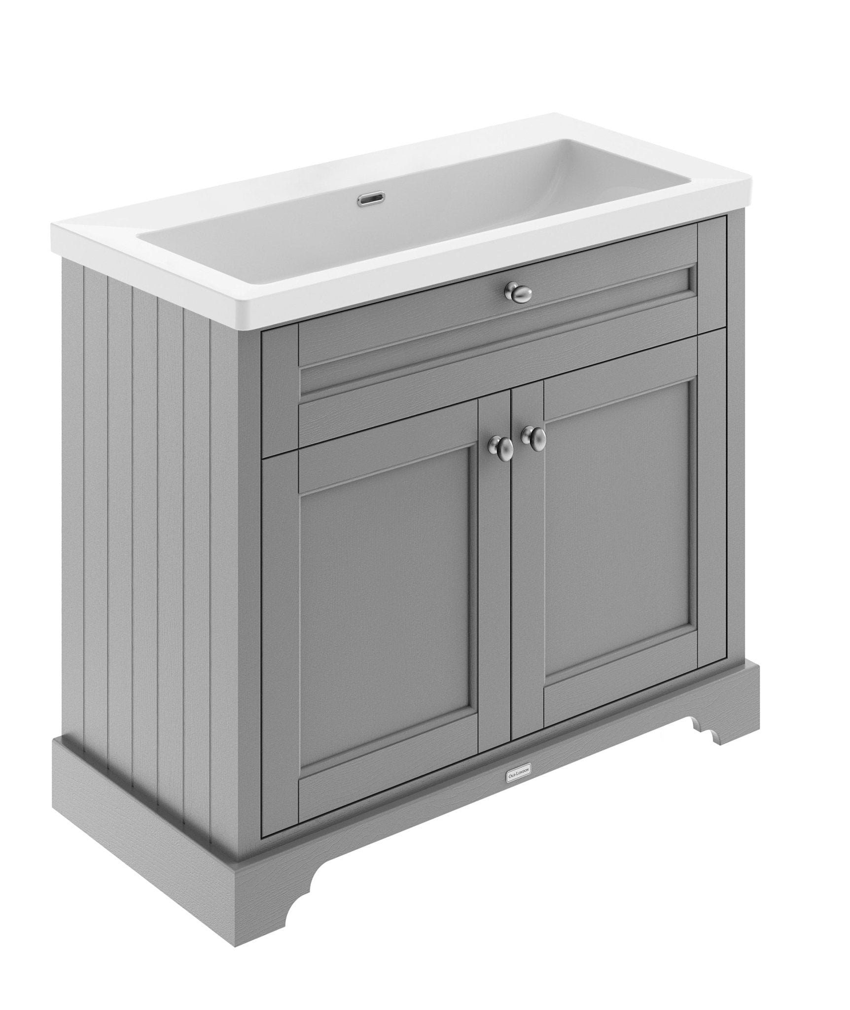 Hudson Reed Old London 1000mm 2 - door Unit & Contemp Basin 0th Trad Storm Grey Fireclay,MDF Vinyl Textured Woodgrain 855x1010x462mm - JJ Building Materials