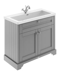 Hudson Reed Old London 1000mm 2 - door Unit & Contemp Fireclay Basin 1th Trad Storm Grey Fireclay,MDF Vinyl Textured Woodgrain 855x1030x462mm - JJ Building Materials