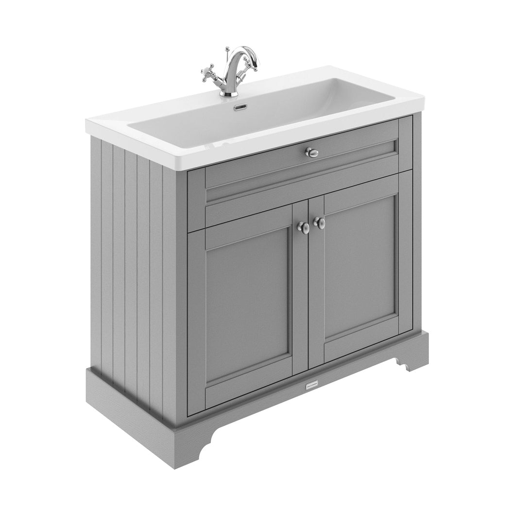 Hudson Reed Old London 1000mm 2-door Unit & Contemp Fireclay Basin 1th Trad Storm Grey Fireclay,MDF Vinyl Textured Woodgrain 855x1030x462mm - JJ Building Materials