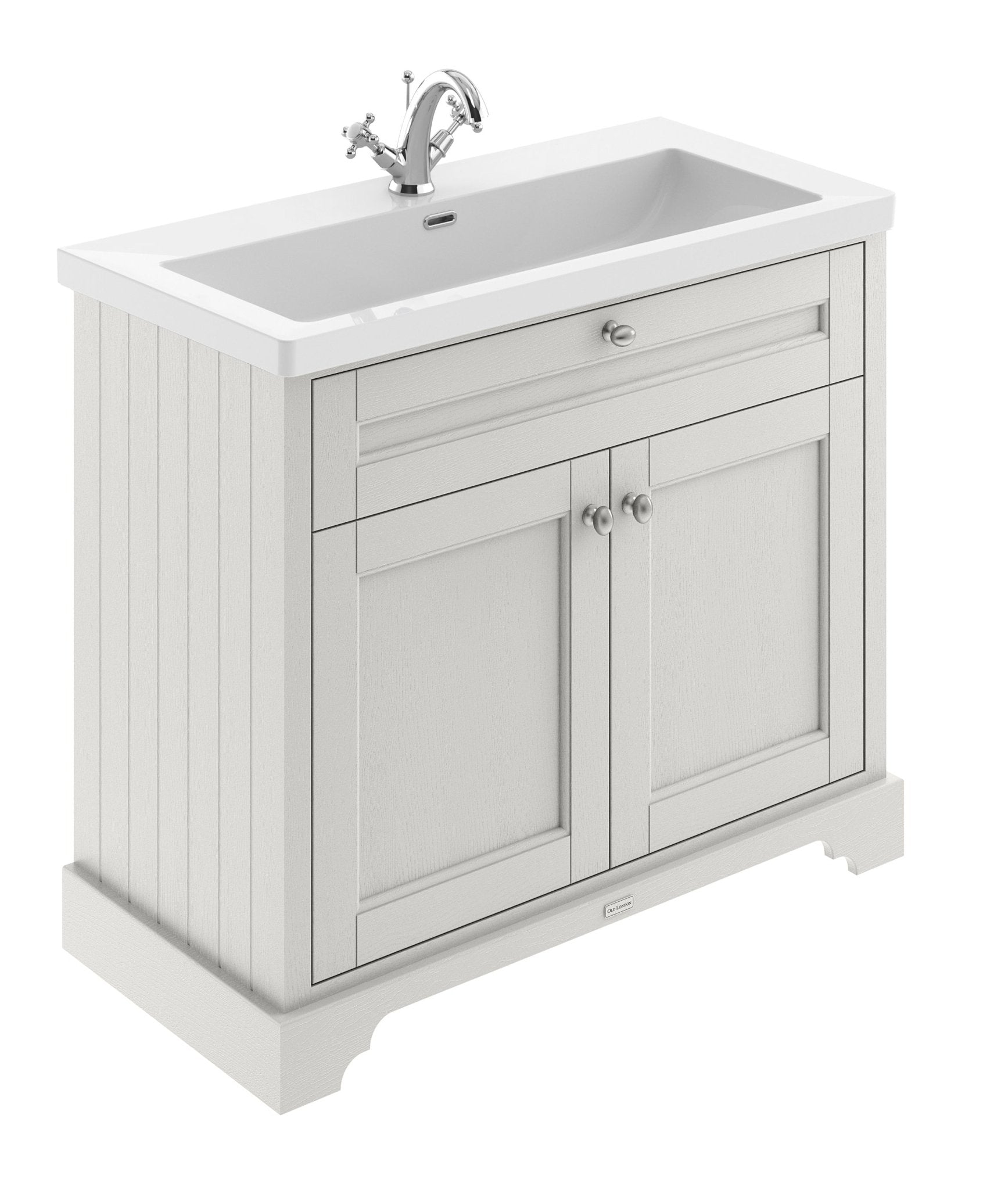 Hudson Reed Old London 1000mm 2 - door Unit & Contemp Fireclay Basin 1th Trad Timeless Sand Fireclay,MDF Vinyl Textured Woodgrain 855x1030x462mm - JJ Building Materials