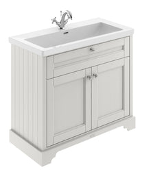 Hudson Reed Old London 1000mm 2 - door Unit & Contemp Fireclay Basin 1th Trad Timeless Sand Fireclay,MDF Vinyl Textured Woodgrain 855x1030x462mm - JJ Building Materials