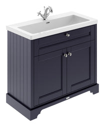 Hudson Reed Old London 1000mm 2 - door Unit & Contemp Fireclay Basin 1th Trad Twilight Blue Fireclay,MDF Vinyl Textured Woodgrain 855x1030x462mm - JJ Building Materials