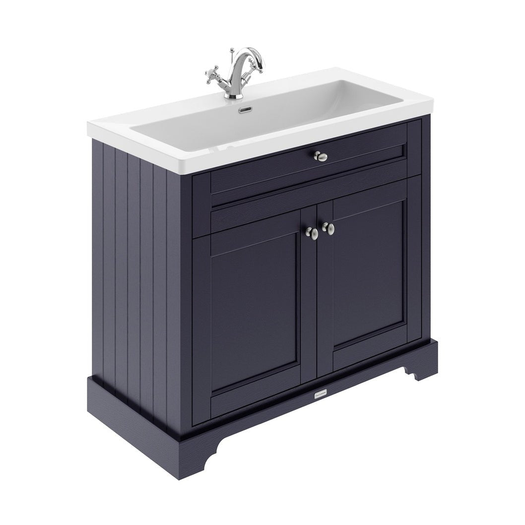 Hudson Reed Old London 1000mm 2-door Unit & Contemp Fireclay Basin 1th Trad Twilight Blue Fireclay,MDF Vinyl Textured Woodgrain 855x1030x462mm - JJ Building Materials