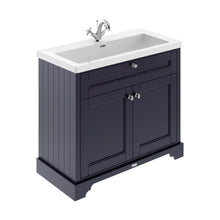 Hudson Reed Old London 1000mm 2-door Unit & Contemp Fireclay Basin 1th Trad Twilight Blue Fireclay,MDF Vinyl Textured Woodgrain 855x1030x462mm - JJ Building Materials