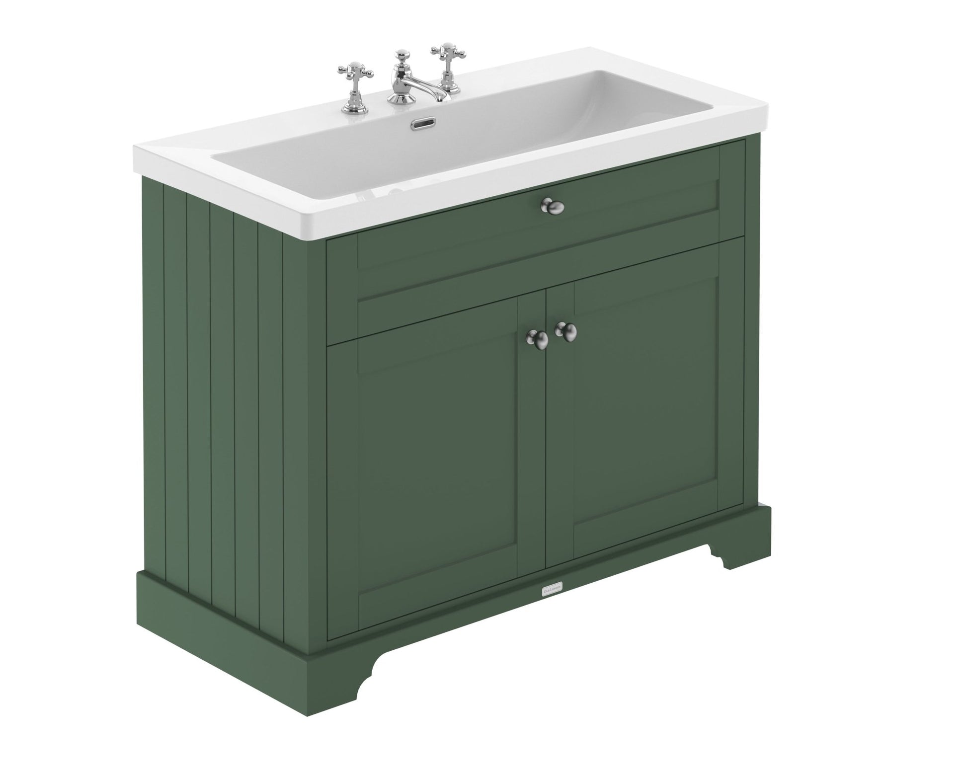 Hudson Reed Old London 1000mm 2 - door Unit & Contemp Fireclay Basin 3th Trad Hunter Green Fireclay,MDF Vinyl Smooth Matt 855x1013x462mm - JJ Building Materials