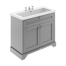 Hudson Reed Old London 1000mm 2-door Unit & Contemp Fireclay Basin 3th Trad Storm Grey Fireclay,MDF Vinyl Textured Woodgrain 855x1013x462mm - JJ Building Materials