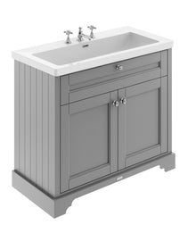Hudson Reed Old London 1000mm 2 - door Unit & Contemp Fireclay Basin 3th Trad Storm Grey Fireclay,MDF Vinyl Textured Woodgrain 855x1013x462mm - JJ Building Materials