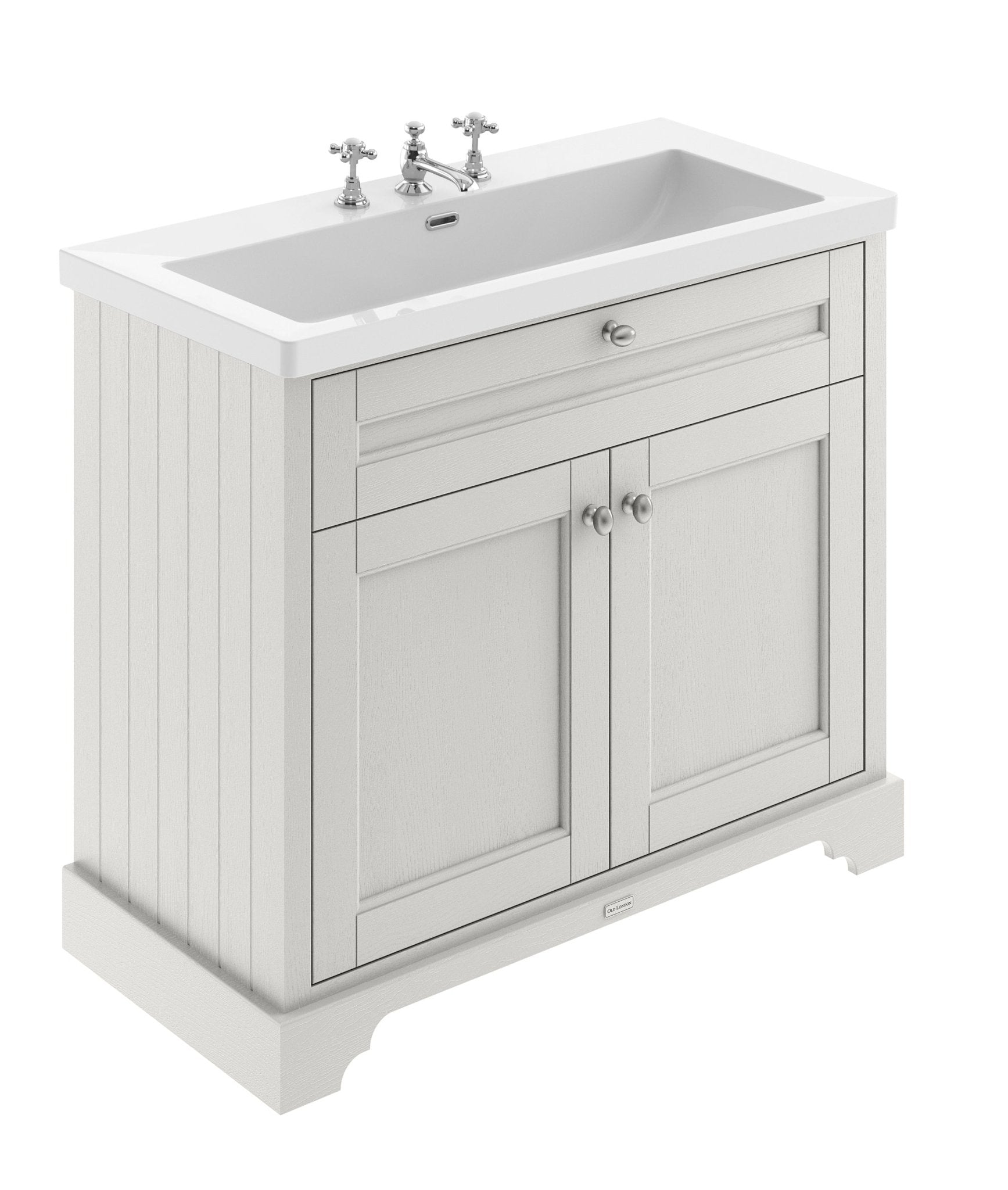 Hudson Reed Old London 1000mm 2 - door Unit & Contemp Fireclay Basin 3th Trad Timeless Sand Fireclay,MDF Vinyl Textured Woodgrain 855x1013x462mm - JJ Building Materials