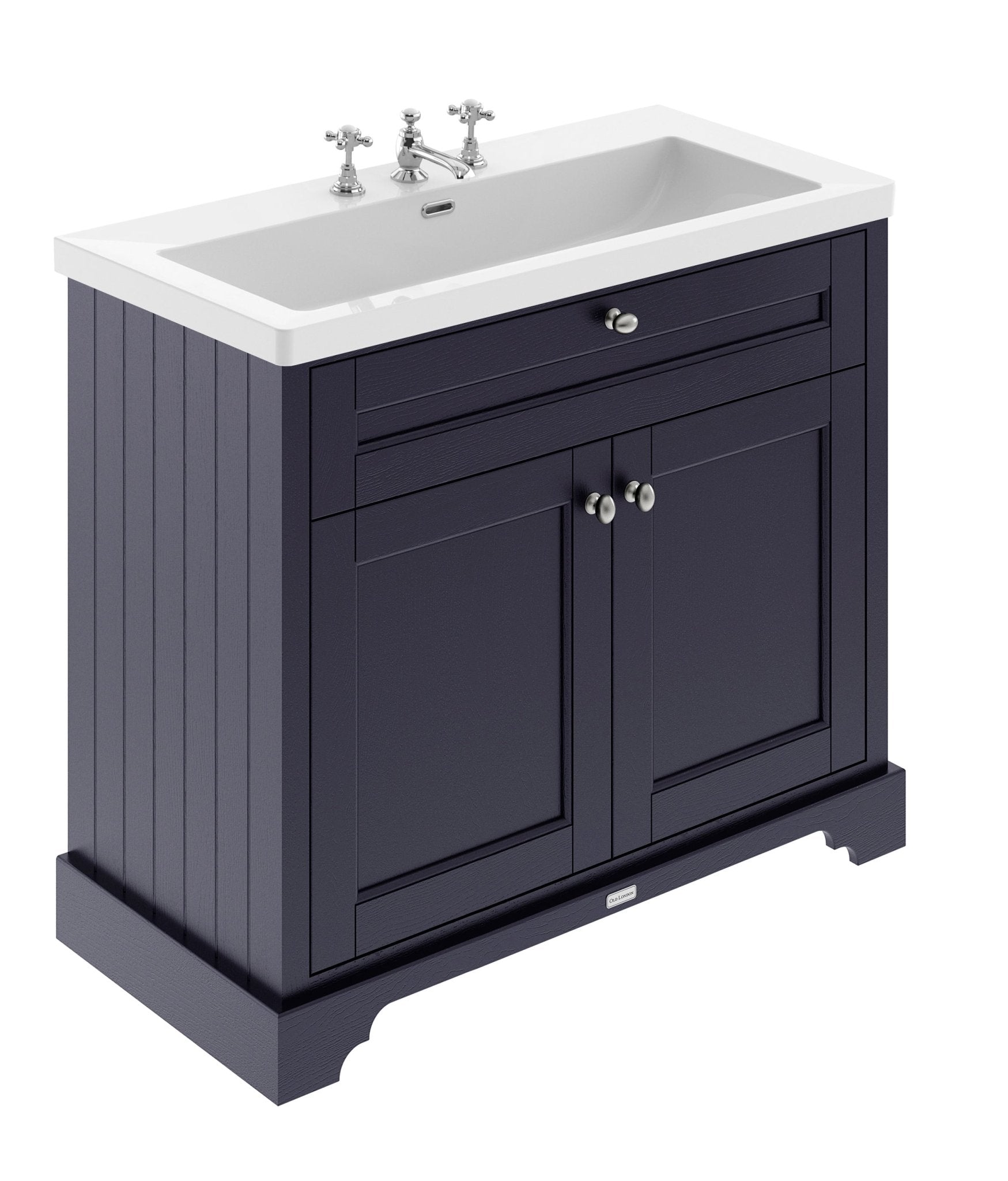 Hudson Reed Old London 1000mm 2 - door Unit & Contemp Fireclay Basin 3th Trad Twilight Blue Fireclay,MDF Vinyl Textured Woodgrain 855x1013x462mm - JJ Building Materials