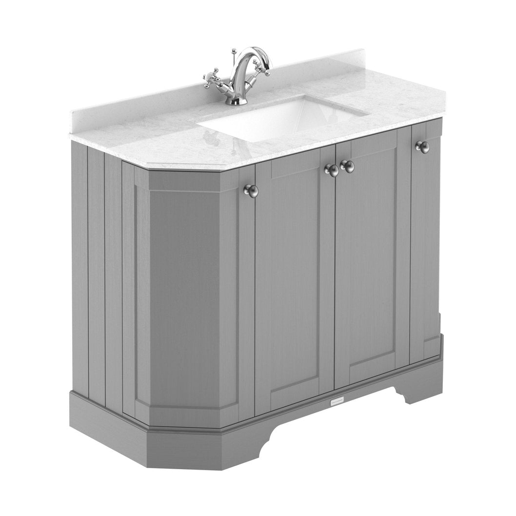 Hudson Reed Old London 1000mm 4-door Angled Unit & Marble Top 1th Trad Storm Grey MDF Vinyl Textured Woodgrain 888x1036x470mm - LOF283 - JJ Building Materials