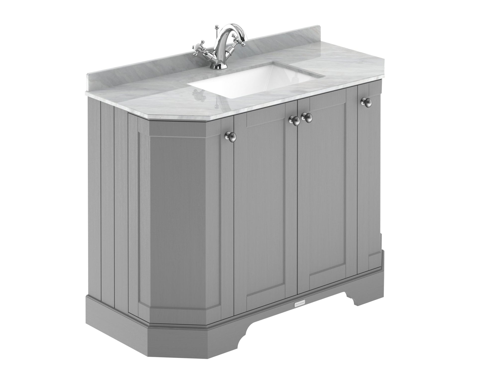 Hudson Reed Old London 1000mm 4 - door Angled Unit & Marble Top 1th Trad Storm Grey MDF Vinyl Textured Woodgrain 888x1036x470mm - LOF284 - JJ Building Materials