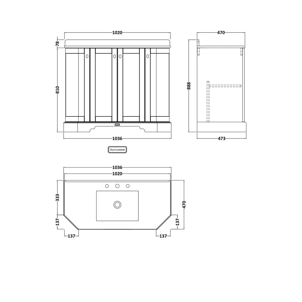 Hudson Reed Old London 1000mm 4-door Angled Unit & Marble Top 3th Trad Hunter Green MDF Vinyl Smooth Matt 888x1036x470mm - LOF886 - JJ Building Materials
