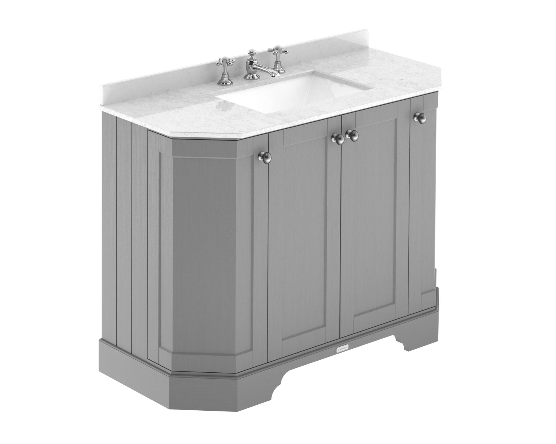Hudson Reed Old London 1000mm 4 - door Angled Unit & Marble Top 3th Trad Storm Grey MDF Vinyl Textured Woodgrain 888x1036x470mm - LOF286 - JJ Building Materials