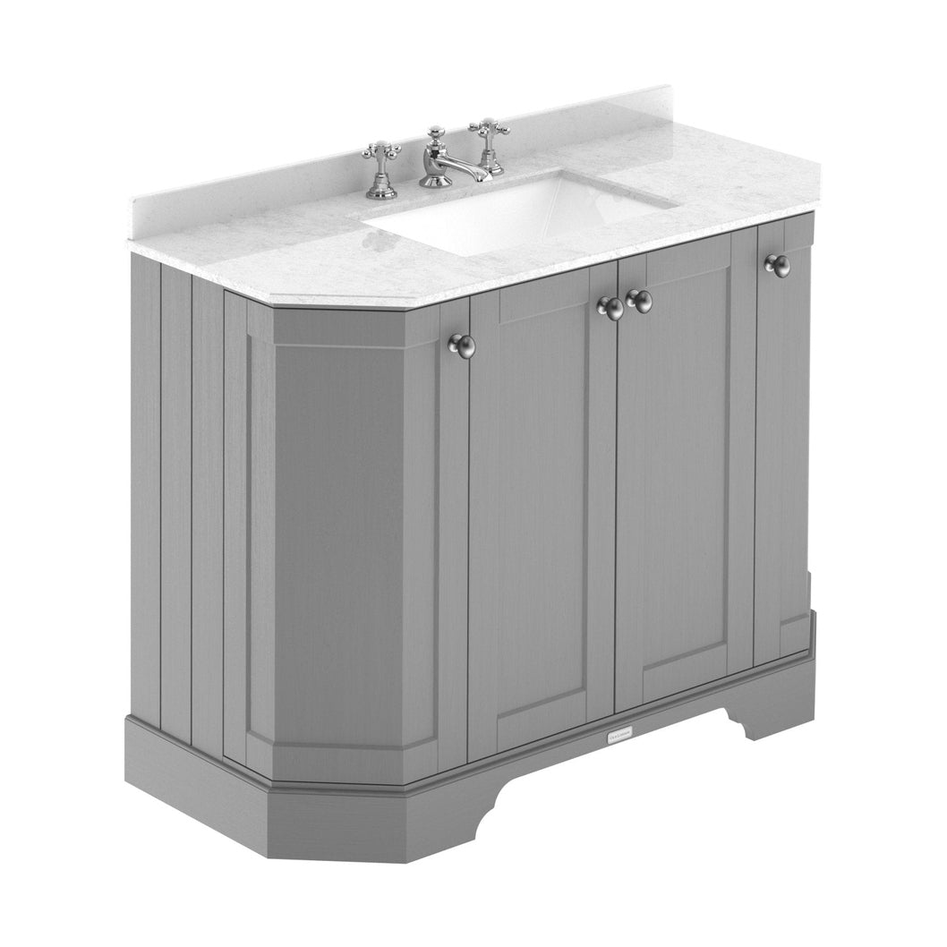 Hudson Reed Old London 1000mm 4-door Angled Unit & Marble Top 3th Trad Storm Grey MDF Vinyl Textured Woodgrain 888x1036x470mm - LOF286 - JJ Building Materials