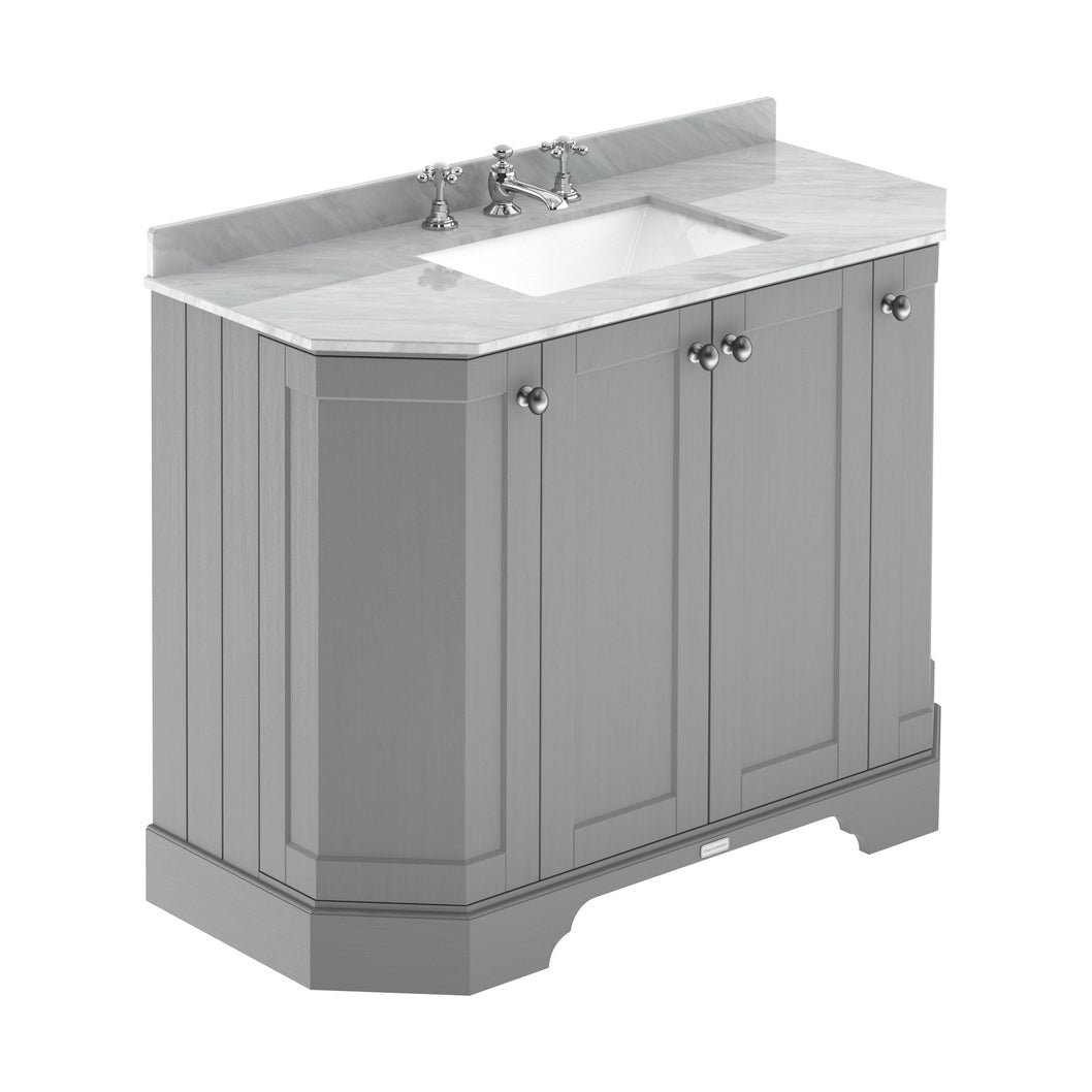 Hudson Reed Old London 1000mm 4-door Angled Unit & Marble Top 3th Trad Storm Grey MDF Vinyl Textured Woodgrain 888x1036x470mm - LOF287 - JJ Building Materials
