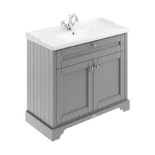 Hudson Reed Old London 1000mm Cabinet & Basin (1th) Trad Storm Grey MDF Vinyl Textured Woodgrain 868x1020x470mm - JJ Building Materials