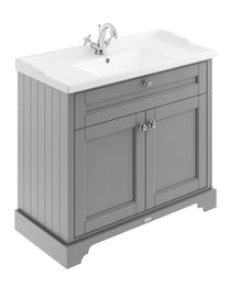 Hudson Reed Old London 1000mm Cabinet & Basin (1th) Trad Storm Grey MDF Vinyl Textured Woodgrain 868x1020x470mm - JJ Building Materials