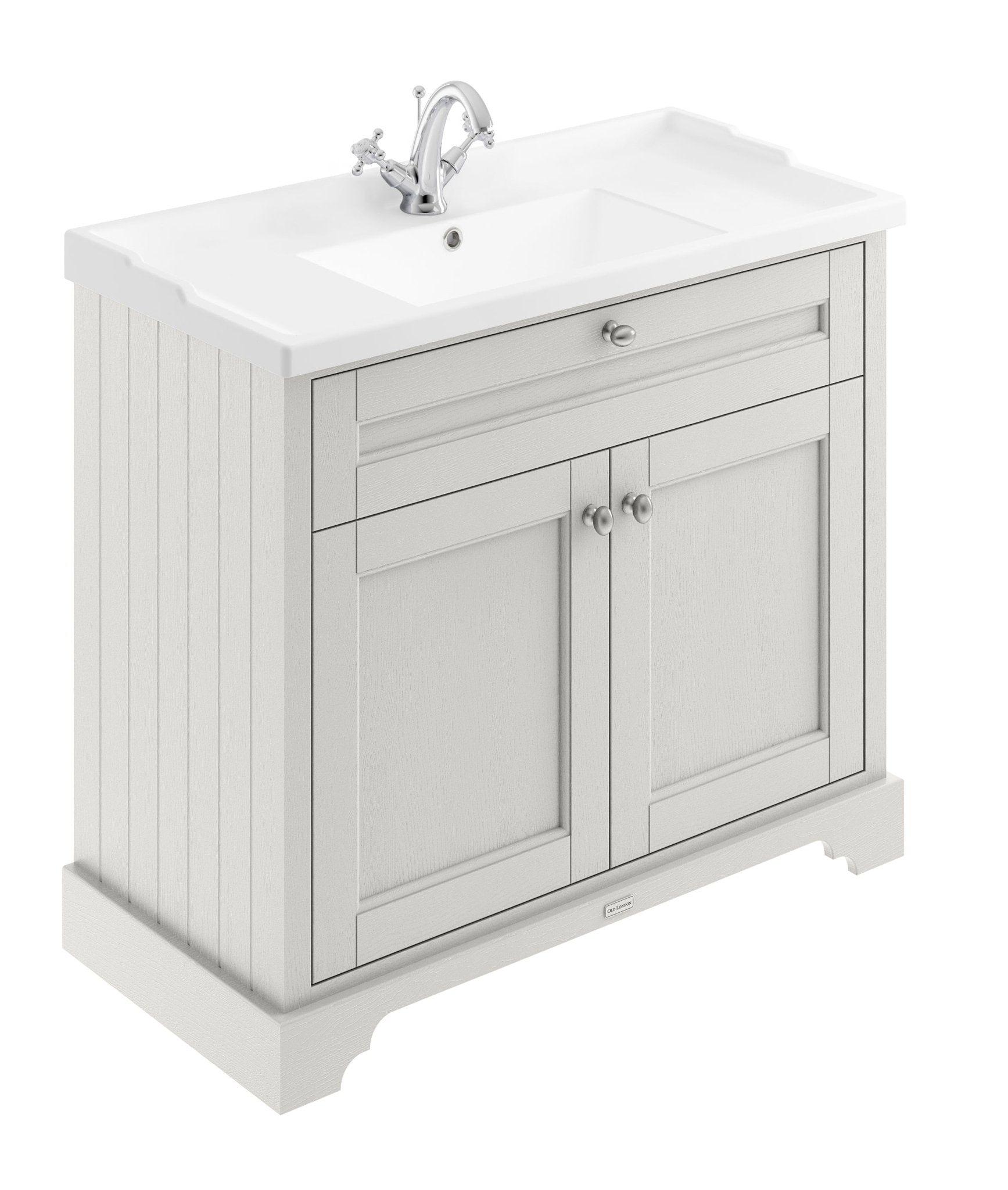 Hudson Reed Old London 1000mm Cabinet & Basin (1th) Trad Timeless Sand MDF Vinyl Textured Woodgrain 868x1020x470mm - JJ Building Materials