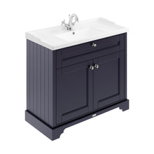 Hudson Reed Old London 1000mm Cabinet & Basin (1th) Trad Twilight Blue MDF Vinyl Textured Woodgrain 868x1020x470mm - JJ Building Materials