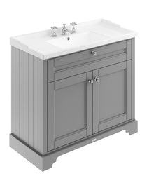 Hudson Reed Old London 1000mm Cabinet & Basin (3th) Trad Storm Grey MDF Vinyl Textured Woodgrain 868x1020x470mm - JJ Building Materials