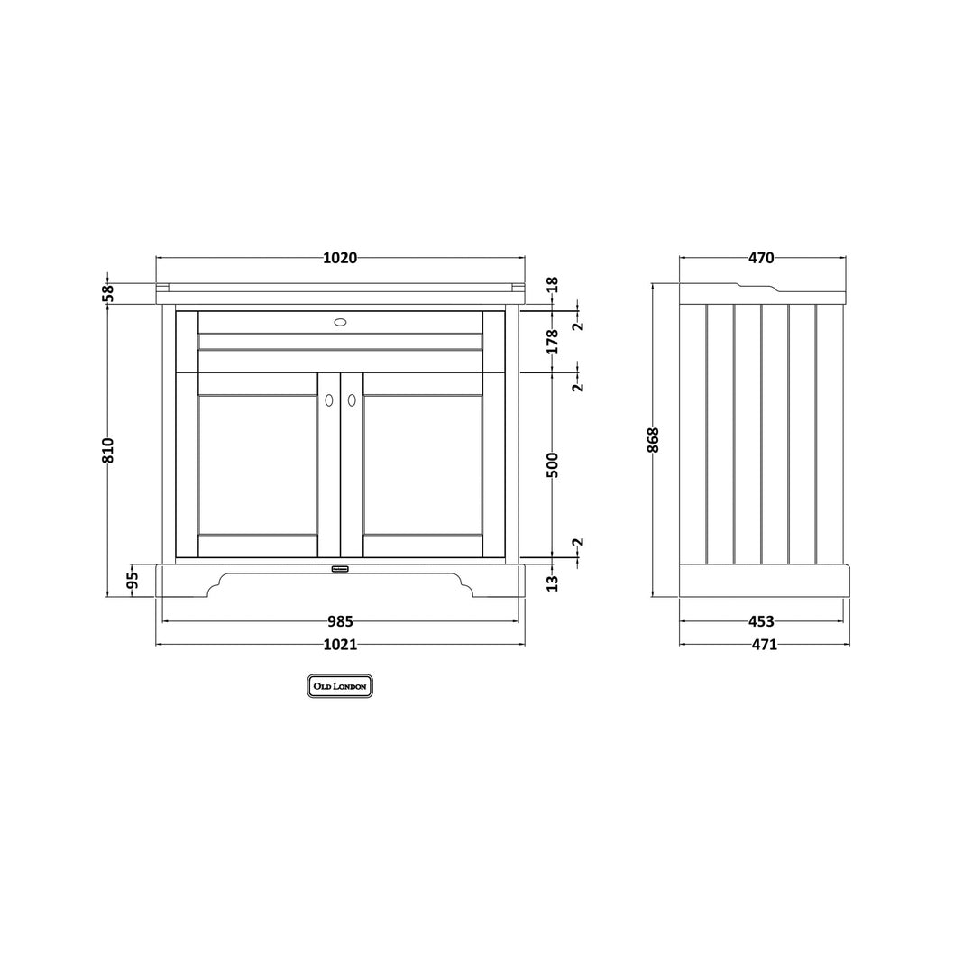 Hudson Reed Old London 1000mm Cabinet & Basin (3th) Trad Timeless Sand MDF Vinyl Textured Woodgrain 868x1020x470mm - JJ Building Materials