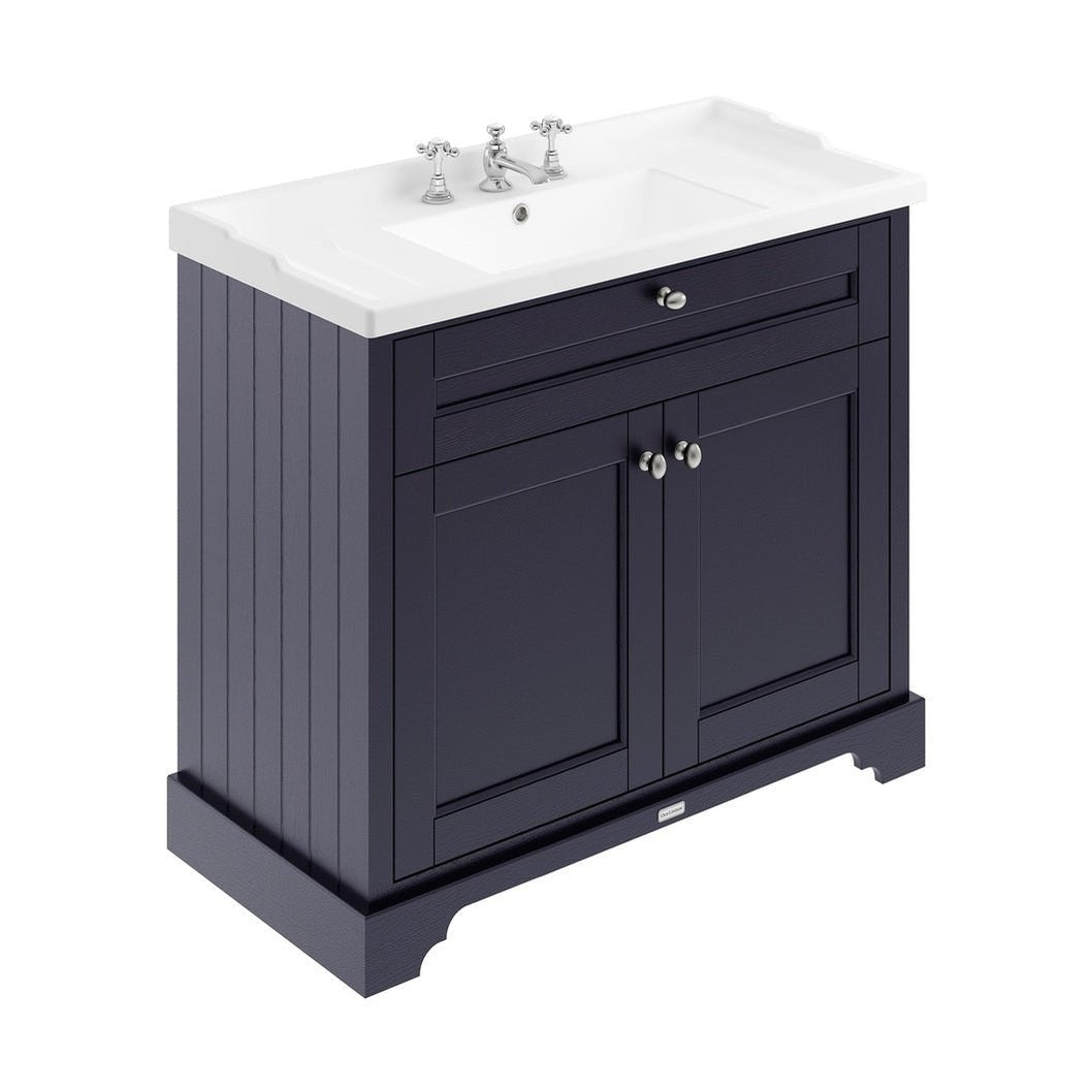 Hudson Reed Old London 1000mm Cabinet & Basin (3th) Trad Twilight Blue MDF Vinyl Textured Woodgrain 868x1020x470mm - JJ Building Materials
