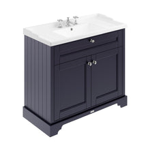 Hudson Reed Old London 1000mm Cabinet & Basin (3th) Trad Twilight Blue MDF Vinyl Textured Woodgrain 868x1020x470mm - JJ Building Materials