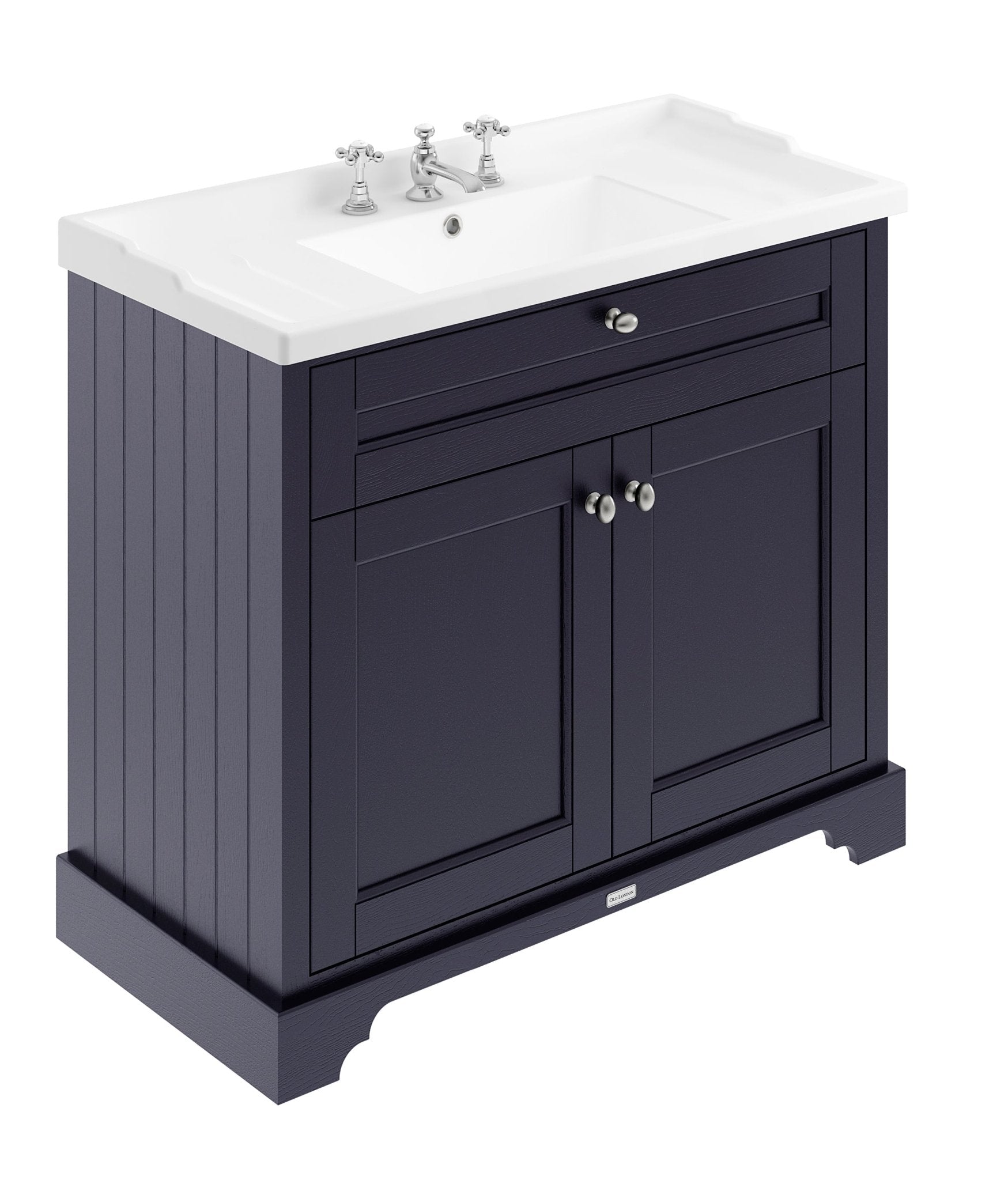 Hudson Reed Old London 1000mm Cabinet & Basin (3th) Trad Twilight Blue MDF Vinyl Textured Woodgrain 868x1020x470mm - JJ Building Materials