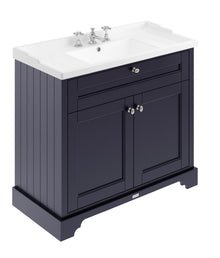 Hudson Reed Old London 1000mm Cabinet & Basin (3th) Trad Twilight Blue MDF Vinyl Textured Woodgrain 868x1020x470mm - JJ Building Materials