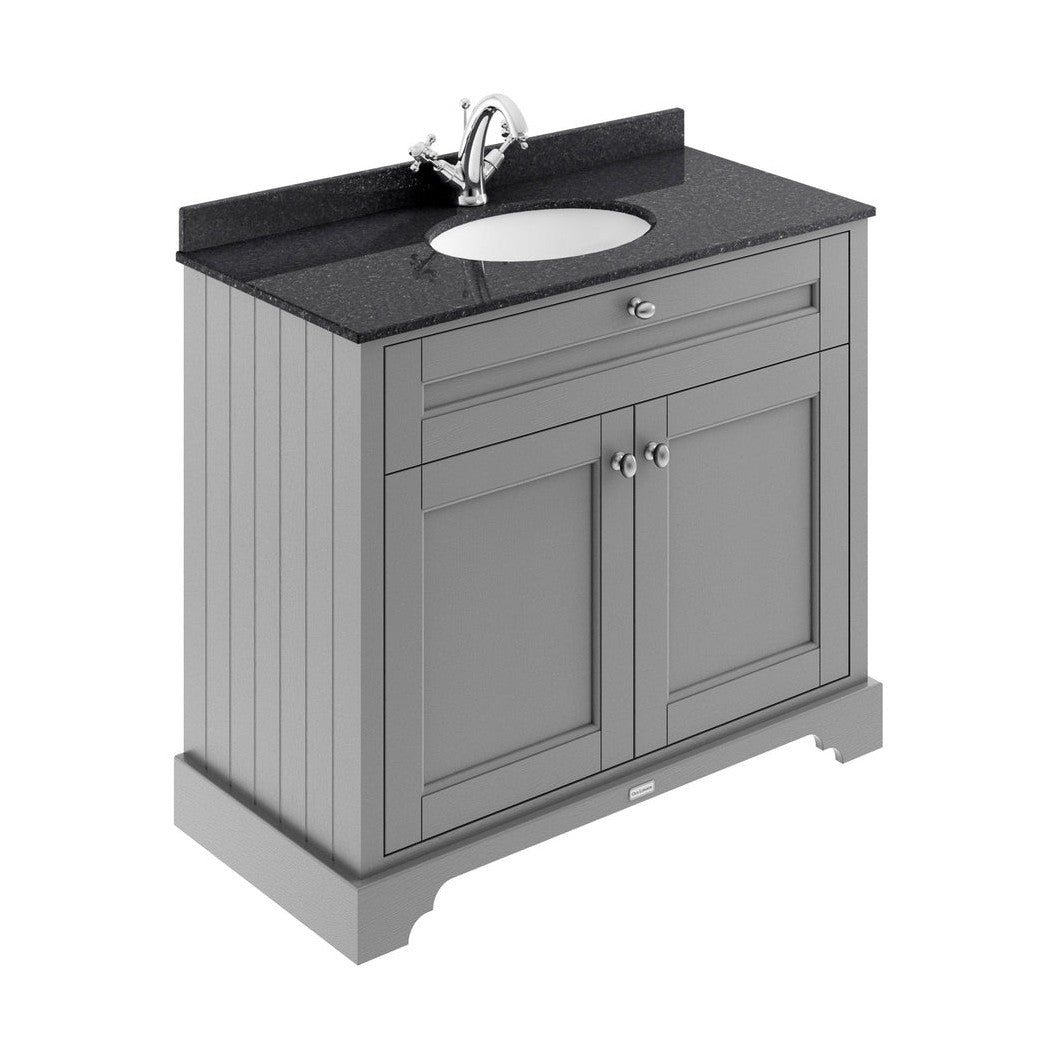 Hudson Reed Old London 1000mm Cabinet & Marble Top (1th) Trad Storm Grey MDF Vinyl Textured Woodgrain 886x1020x470mm - LOF276 - JJ Building Materials