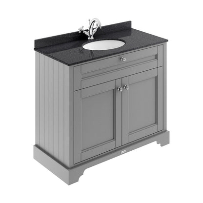 Hudson Reed Old London 1000mm Cabinet & Marble Top (1th) Trad Storm Grey MDF Vinyl Textured Woodgrain 886x1020x470mm - LOF276 - JJ Building Materials