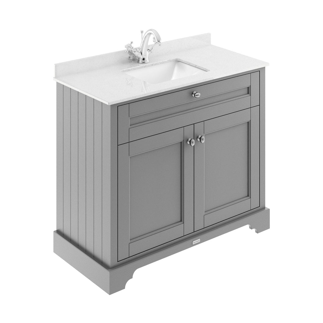 Hudson Reed Old London 1000mm Cabinet & Marble Top (1th) Trad Storm Grey MDF Vinyl Textured Woodgrain 886x1021x471mm - JJ Building Materials