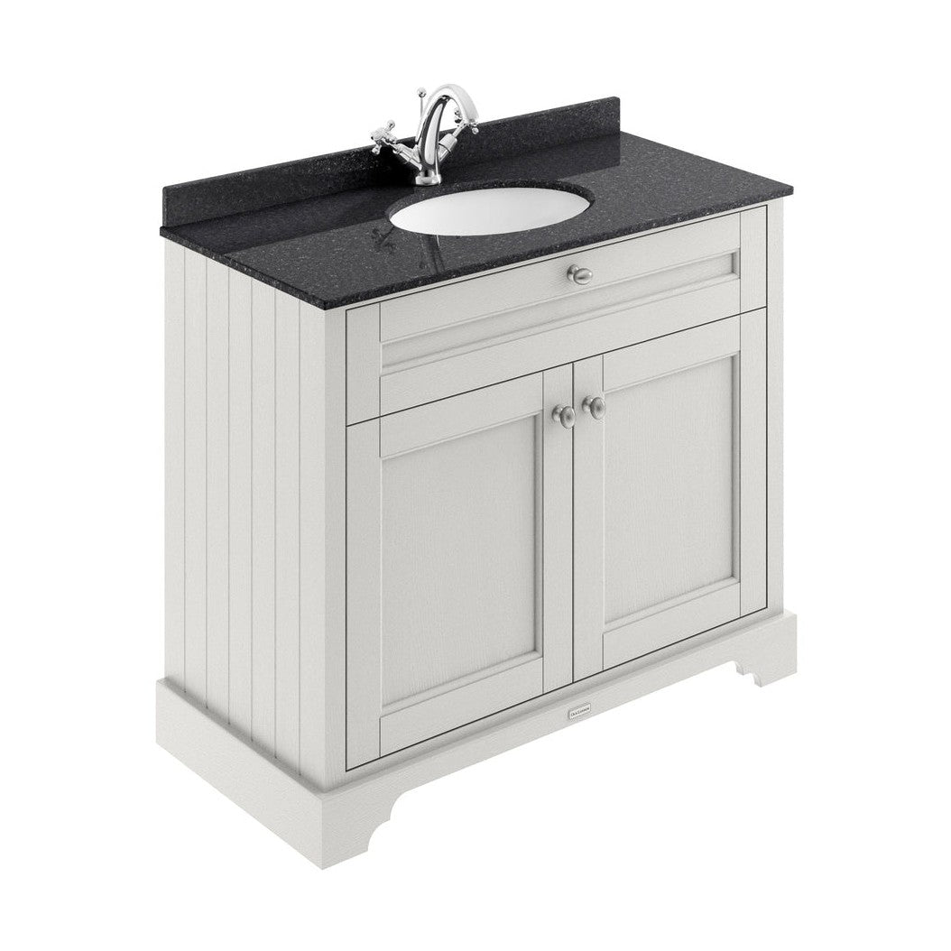 Hudson Reed Old London 1000mm Cabinet & Marble Top (1th) Trad Timeless Sand MDF Vinyl Textured Woodgrain 886x1020x470mm - LOF476 - JJ Building Materials