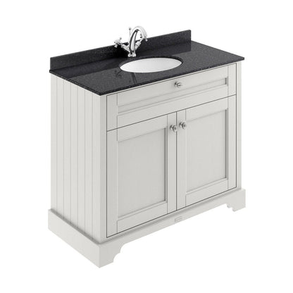 Hudson Reed Old London 1000mm Cabinet & Marble Top (1th) Trad Timeless Sand MDF Vinyl Textured Woodgrain 886x1020x470mm - LOF476 - JJ Building Materials