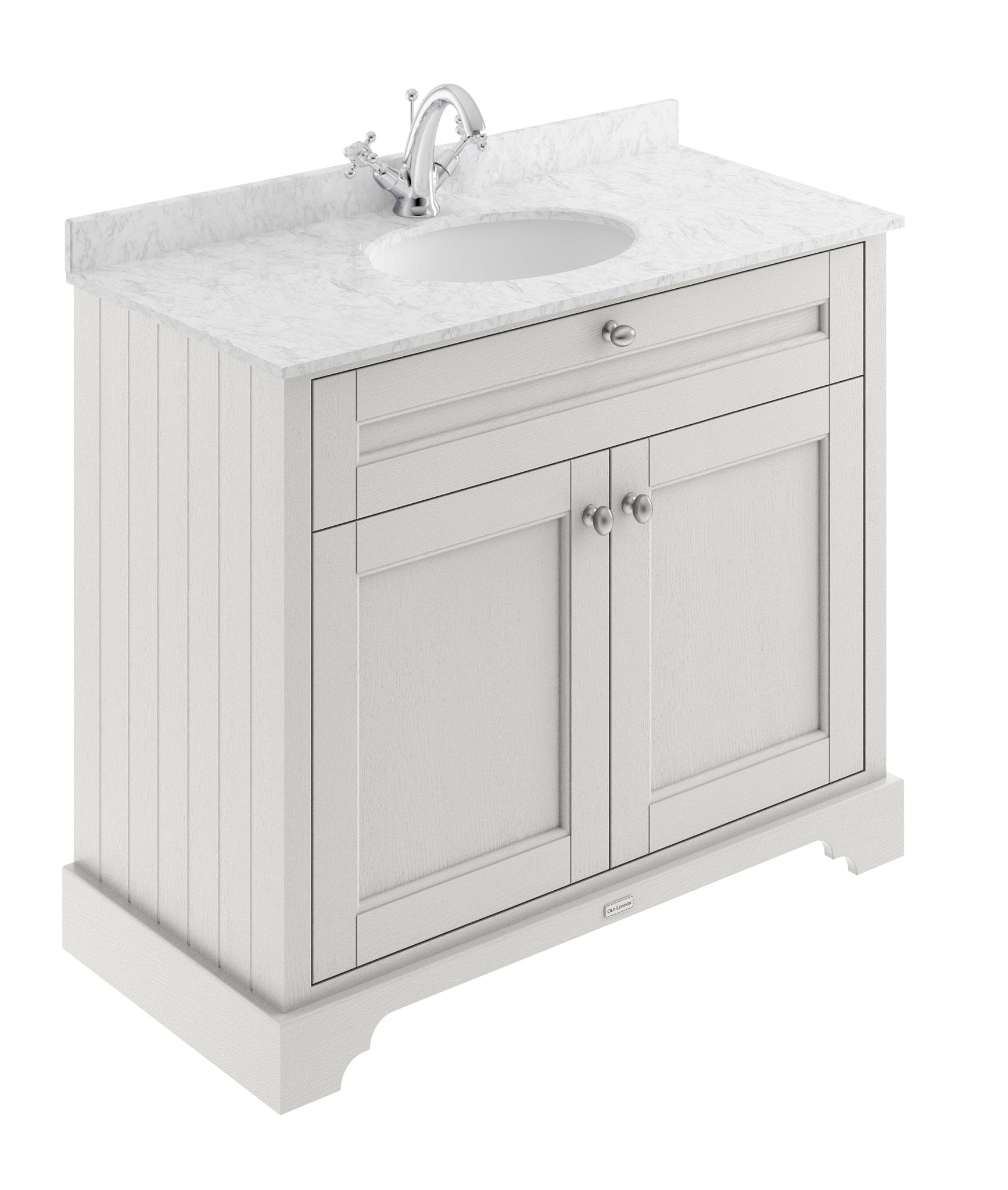 Hudson Reed Old London 1000mm Cabinet & Marble Top (1th) Trad Timeless Sand MDF Vinyl Textured Woodgrain 886x1020x470mm - LOF478 - JJ Building Materials