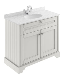 Hudson Reed Old London 1000mm Cabinet & Marble Top (1th) Trad Timeless Sand MDF Vinyl Textured Woodgrain 886x1020x470mm - LOF478 - JJ Building Materials