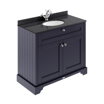 Hudson Reed Old London 1000mm Cabinet & Marble Top (1th) Trad Twilight Blue MDF Vinyl Textured Woodgrain 886x1020x470mm - LOF376 - JJ Building Materials