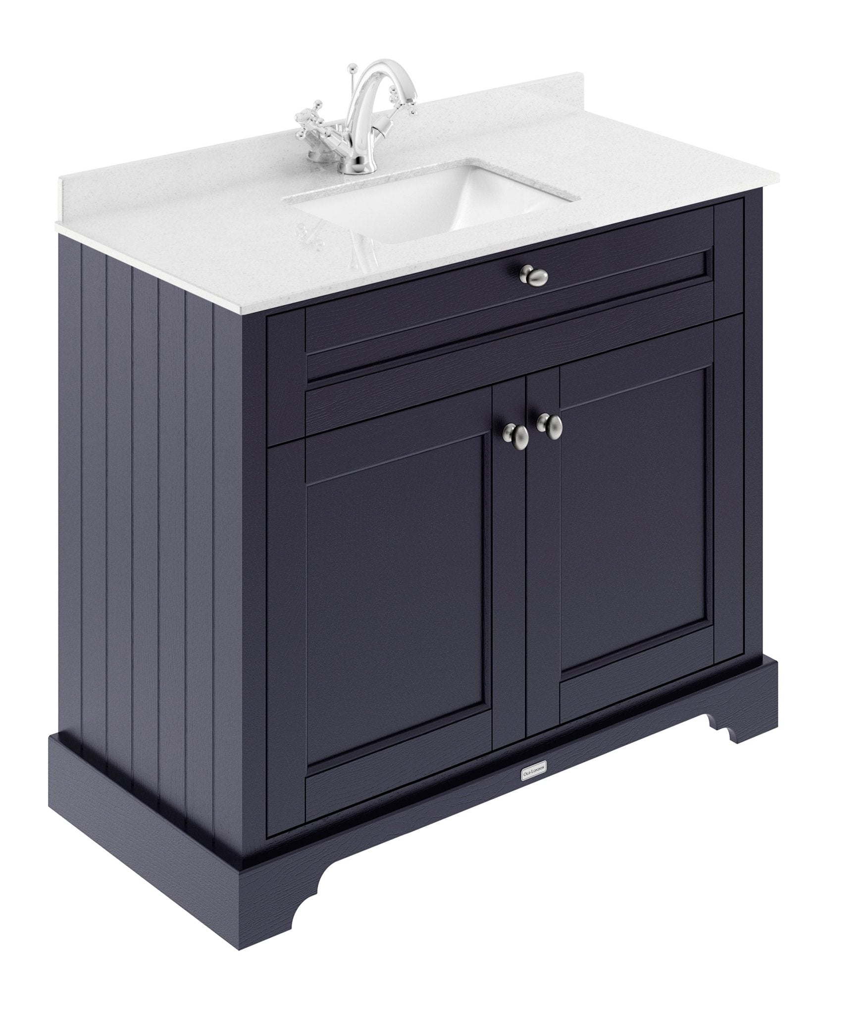 Hudson Reed Old London 1000mm Cabinet & Marble Top (1th) Trad Twilight Blue MDF Vinyl Textured Woodgrain 886x1021x471mm - JJ Building Materials