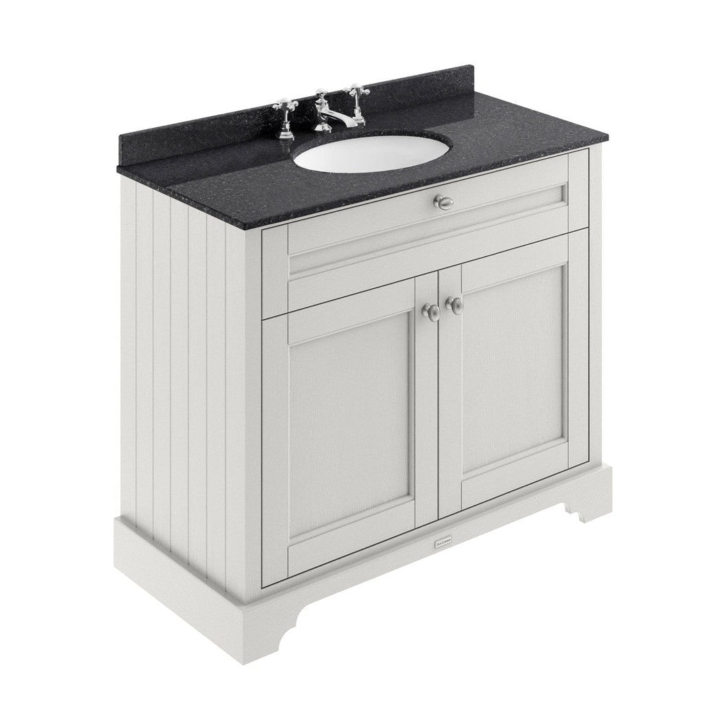 Hudson Reed Old London 1000mm Cabinet & Marble Top (3th) Trad Timeless Sand MDF Vinyl Textured Woodgrain 886x1020x470mm - LOF479 - JJ Building Materials