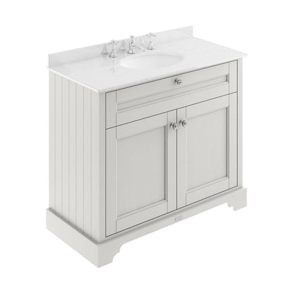 Hudson Reed Old London 1000mm Cabinet & Marble Top (3th) Trad Timeless Sand MDF Vinyl Textured Woodgrain 886x1020x470mm - LOF480 - JJ Building Materials